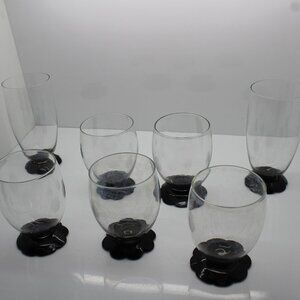 1930s Set of 7 Weston Lilly Pad Foot Black Glasses 2- 3 5/8”, 3- 4", 2- 5 3/8"